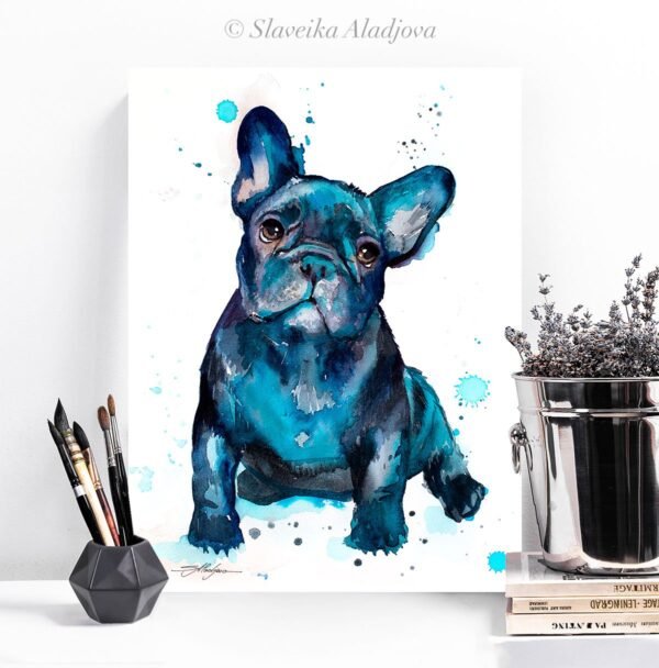 Black French Bulldog Baby watercolor painting print by Slaveika Aladjova Black French Bulldog Baby watercolor painting print by Slaveika Aladjova