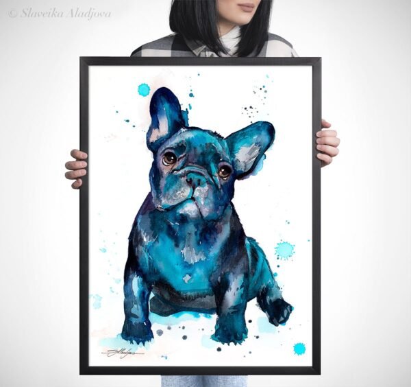 Black French Bulldog Baby watercolor painting print by Slaveika Aladjova Black French Bulldog Baby watercolor painting print by Slaveika Aladjova