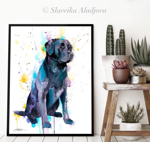 Black Labrador watercolor painting print by Slaveika Aladjova