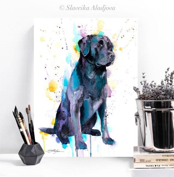 Black Labrador watercolor painting print by Slaveika Aladjova