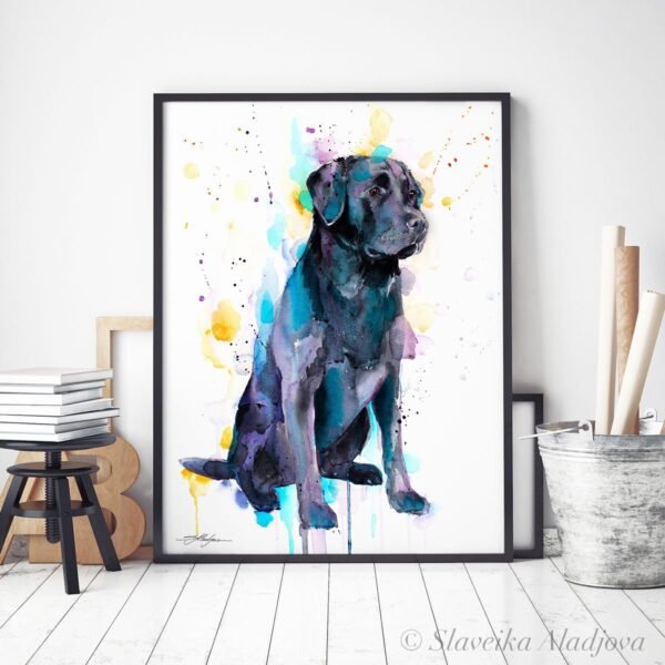Black Labrador watercolor painting print by Slaveika Aladjova