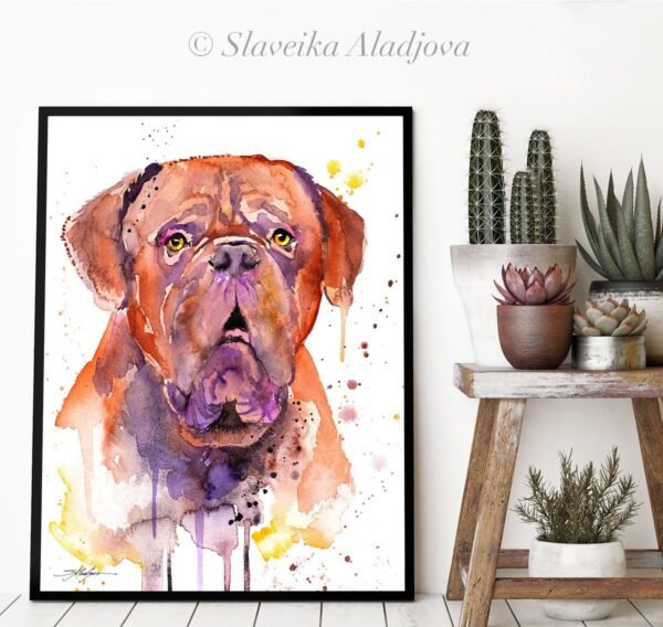 Dogue de Bordeaux, Bordeaux Mastiff, French Mastiff watercolor painting print by Slaveika Aladjova