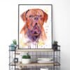 Dogue de Bordeaux, Bordeaux Mastiff, French Mastiff watercolor painting print by Slaveika Aladjova