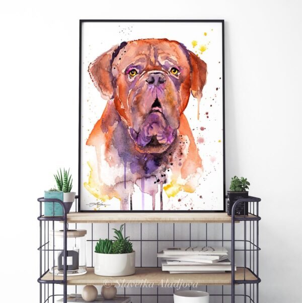 Dogue de Bordeaux, Bordeaux Mastiff, French Mastiff watercolor painting print by Slaveika Aladjova