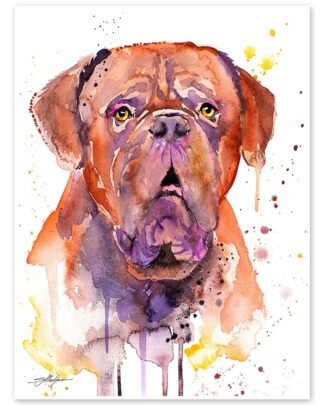 Dogue de Bordeaux, Bordeaux Mastiff, French Mastiff watercolor painting print by Slaveika Aladjova