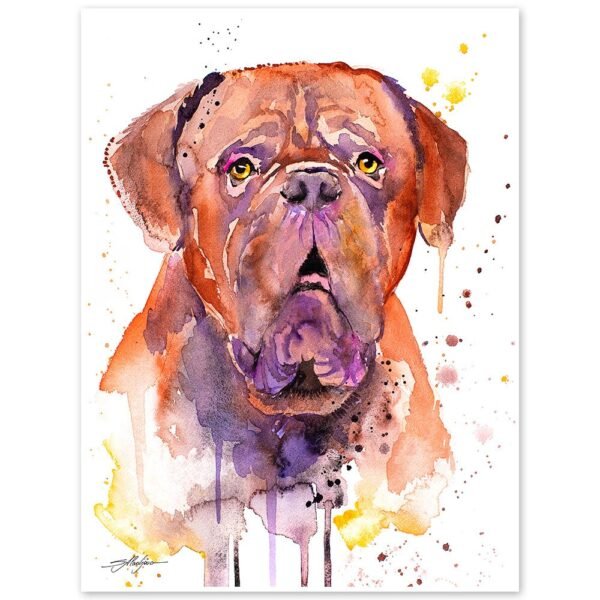 Dogue de Bordeaux, Bordeaux Mastiff, French Mastiff watercolor painting print by Slaveika Aladjova
