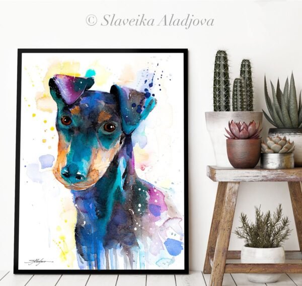 Manchester Terrier watercolor painting print by Slaveika Aladjova