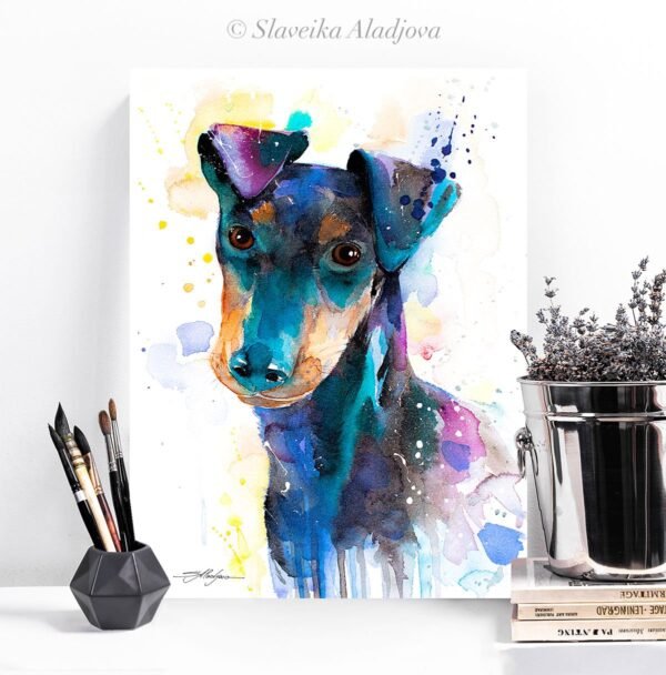 Manchester Terrier watercolor painting print by Slaveika Aladjova