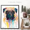 Pug watercolor painting print by Slaveika Aladjova