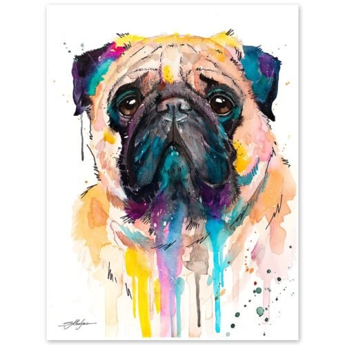 Pug watercolor painting print by Slaveika Aladjova