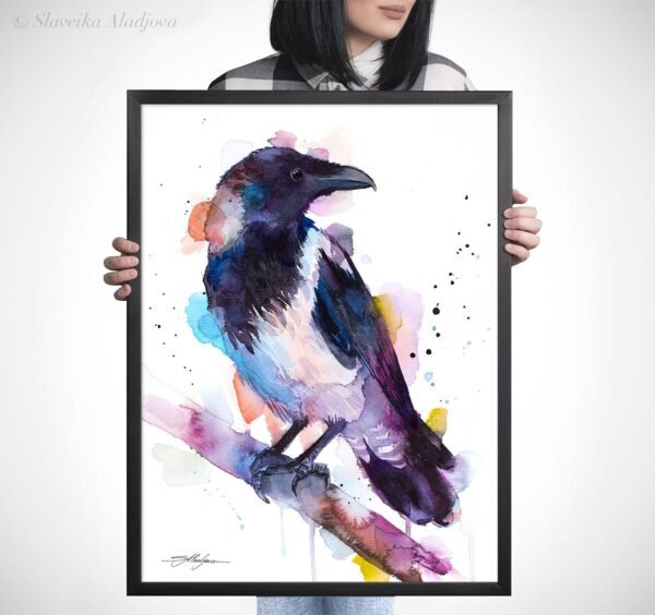 13prints Hooded crow watercolor painting print by Slaveika Aladjova