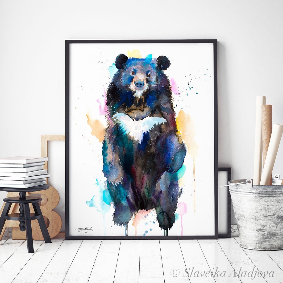 Asian black bear watercolor painting print by Slaveika Aladjova