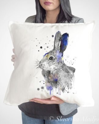 Black and white Hare rabbit art Pillow case