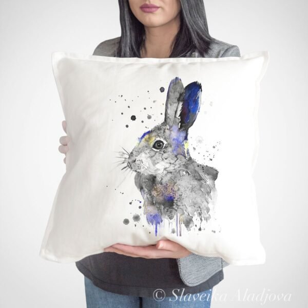 Black and white Hare rabbit art Pillow case