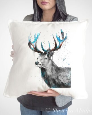 Black and white Red Deer art Pillow case
