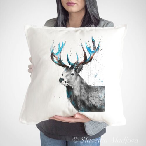 Black and white Red Deer art Pillow case2 Black and white Red Deer art Pillow case