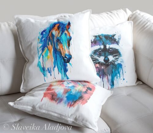 Blue Horse art Pillow case