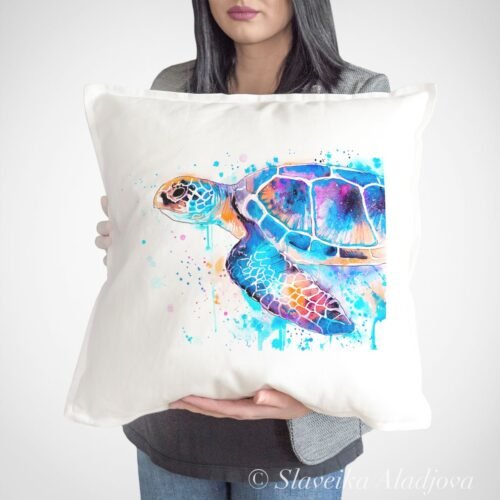 Blue Sea turtle art Pillow case Blue Sea turtle art Pillow case