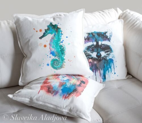 Blue Seahorse art Pillow case