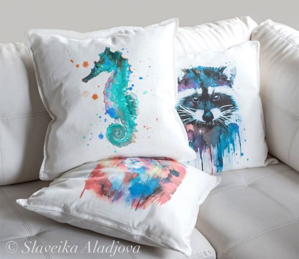 Blue Seahorse art Pillow case