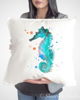 Blue Seahorse art Pillow case
