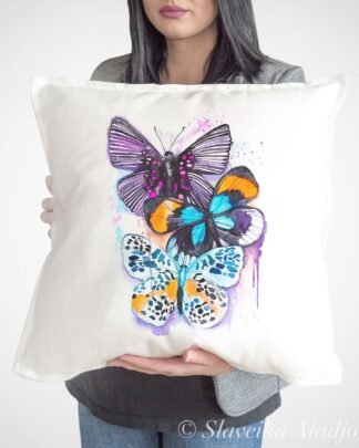Blue and Purple Butterfly art Pillow case
