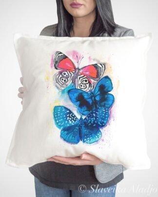 Blue and Red Butterfly art Pillow case