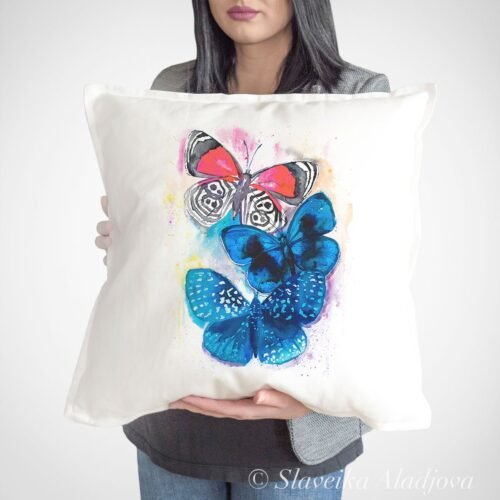 Blue and Red Butterfly art Pillow case2 Blue and Red Butterfly art Pillow case