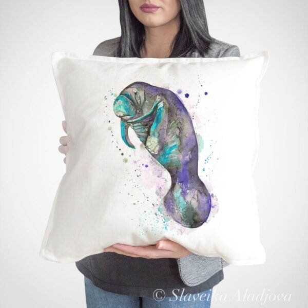 Blue manatee art Pillow case