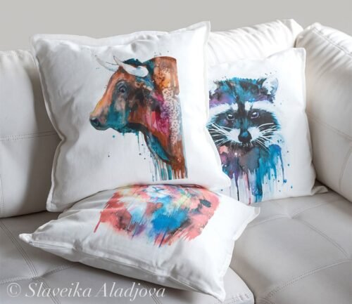 Brown Bull art Pillow case