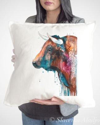 Brown Bull art Pillow case