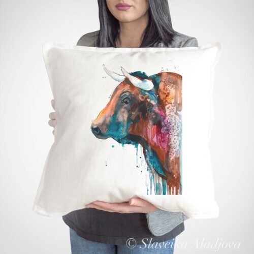 Brown Bull art Pillow case