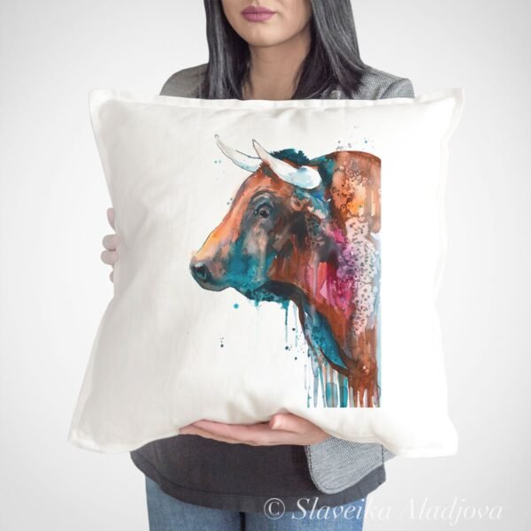 Brown Bull art Pillow case