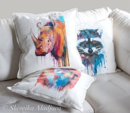 Colorful Rhino art Pillow case