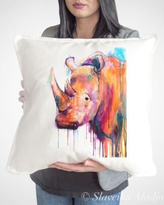 Colorful Rhino art Pillow case