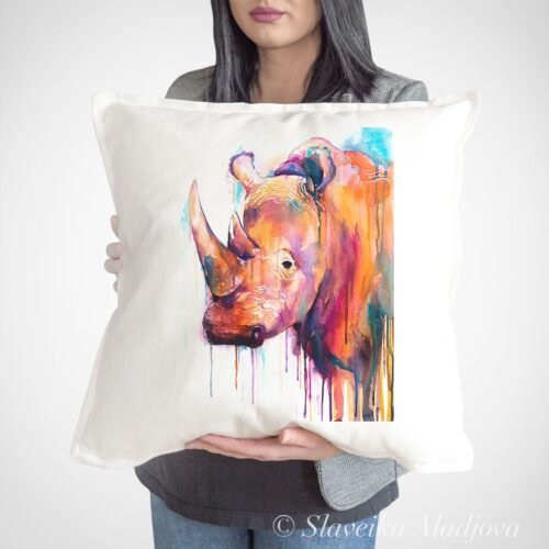Colorful Rhino art Pillow case
