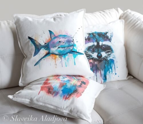 Great white shark art Pillow case