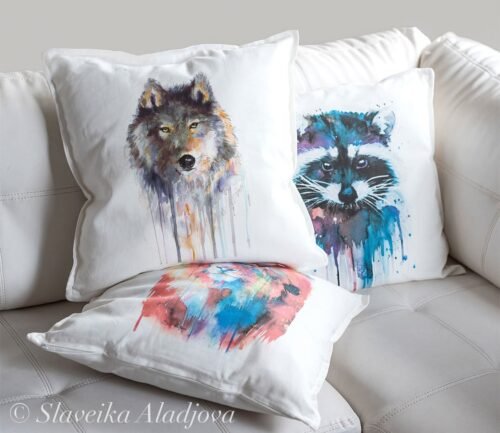 Grey wolf art Pillow case