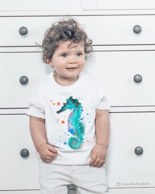 Blue Seahorse art T-shirt