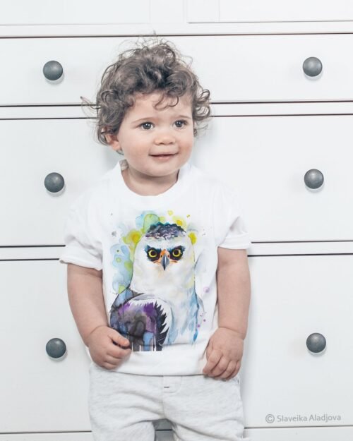 Black-and-white hawk-eagle art T-shirt