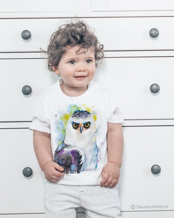 Black-and-white hawk-eagle art T-shirt