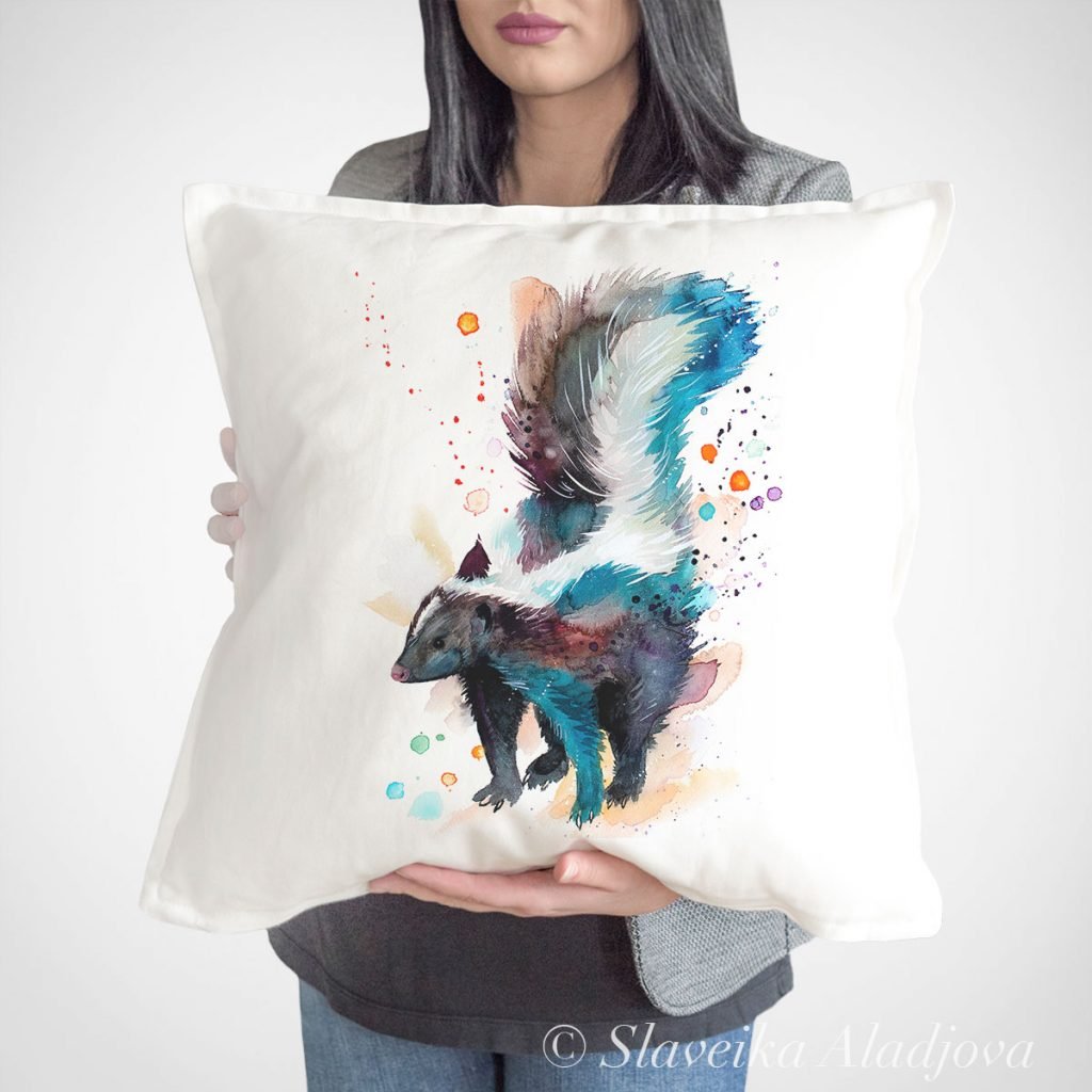 Skunk art Pillow case. Art by Slaveika Aladjova.