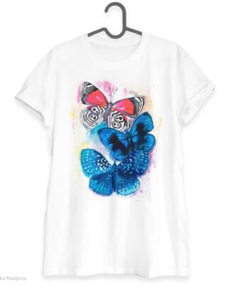 Blue and Red Butterfly art T-shirt