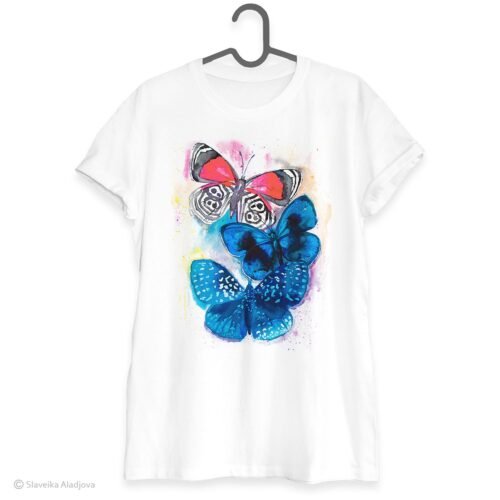 Blue and Red Butterfly art T-shirt