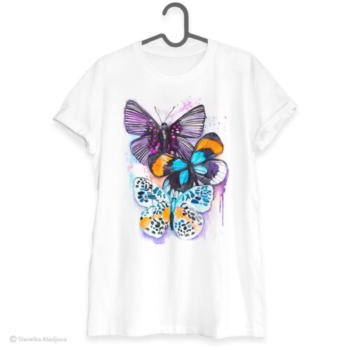 Blue and Purple Butterfly art T-shirt