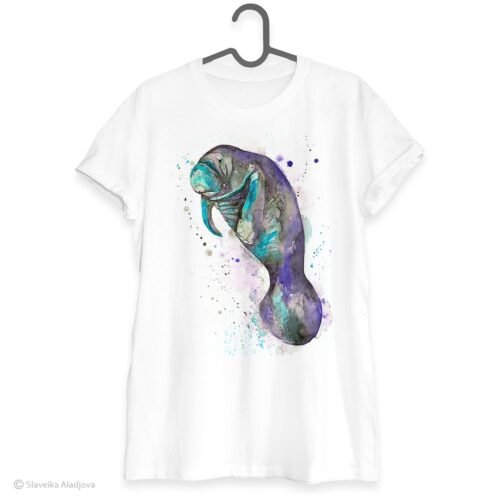 Blue manatee art T-shirt