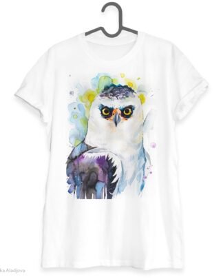 Black-and-white hawk-eagle art T-shirt