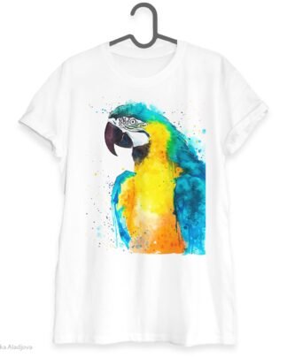 Blue and yellow macaw art T-shirt