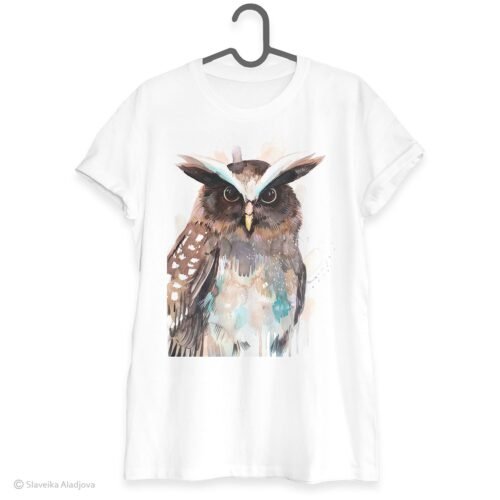 Crested owl art T-shirt