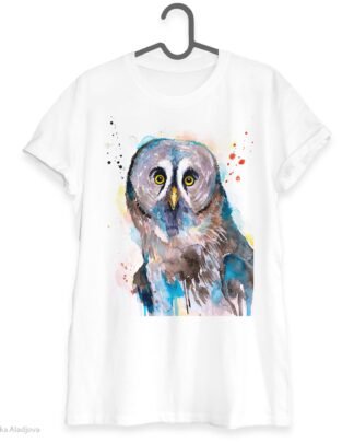 Great grey owl art T-shirt